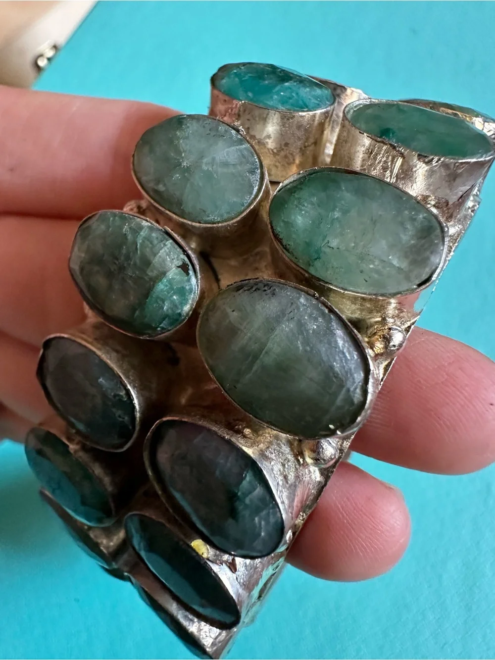 Vintage Raw Emerald Quartz Santa Fe Chunky Bracelet Wow